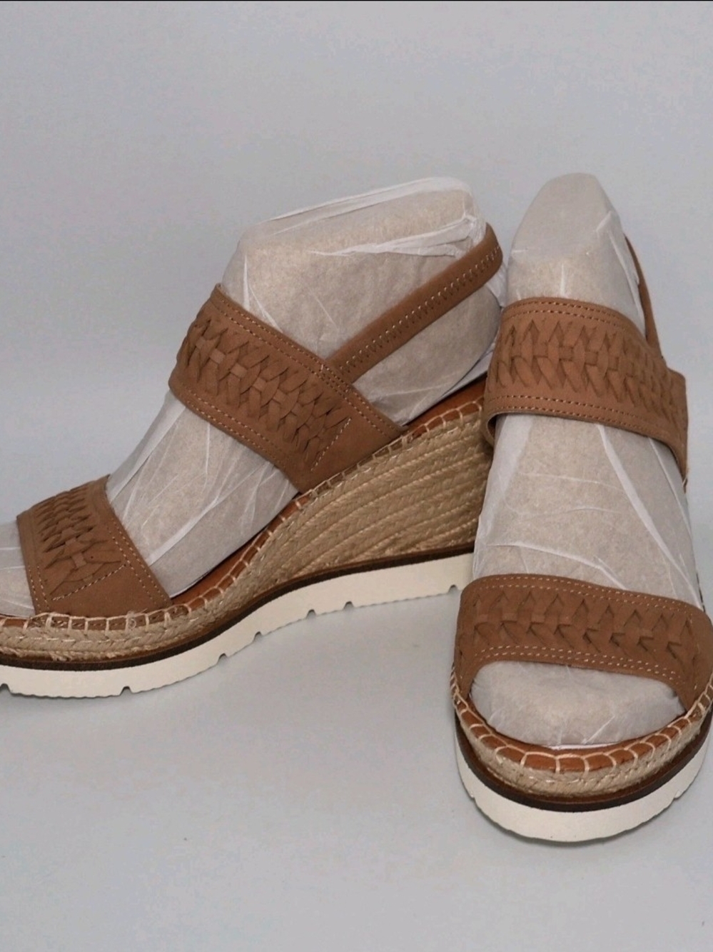 Gentle Souls Elyssa Two-Band Braided Wedge Sandals, Mushroom, Size 9 (GSS2066SU)